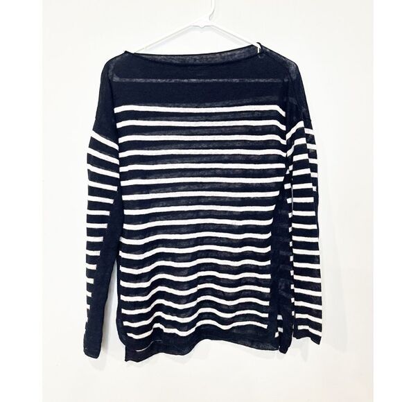 Vince linen boatneck sweater striped navy blue white - Picture 1 of 4